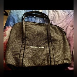 ✴️ VICTORIA SECRET Gold Metallic Glitter and Black Beach Gym & Tote Bag Large ✴️